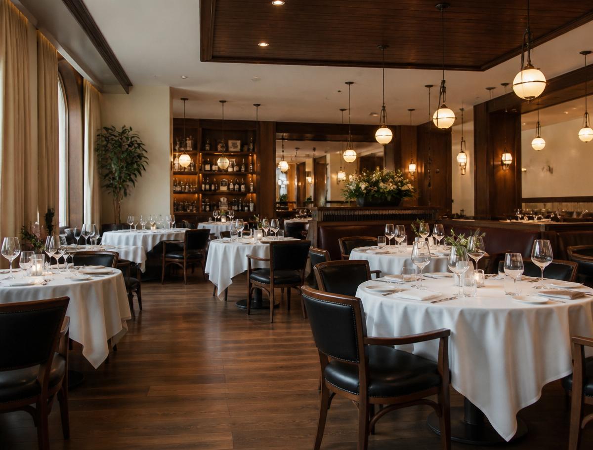 Upscale restaurant dining room detailed